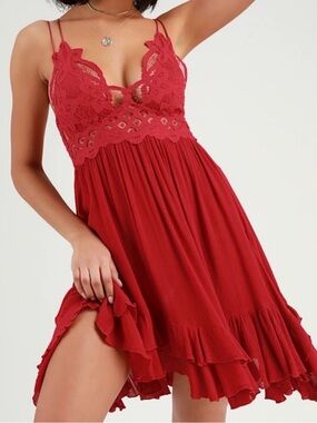 FREE PEOPLE ADELLA NWT dark Red Lace Women's short Strappy Dress Sz S ret:$88